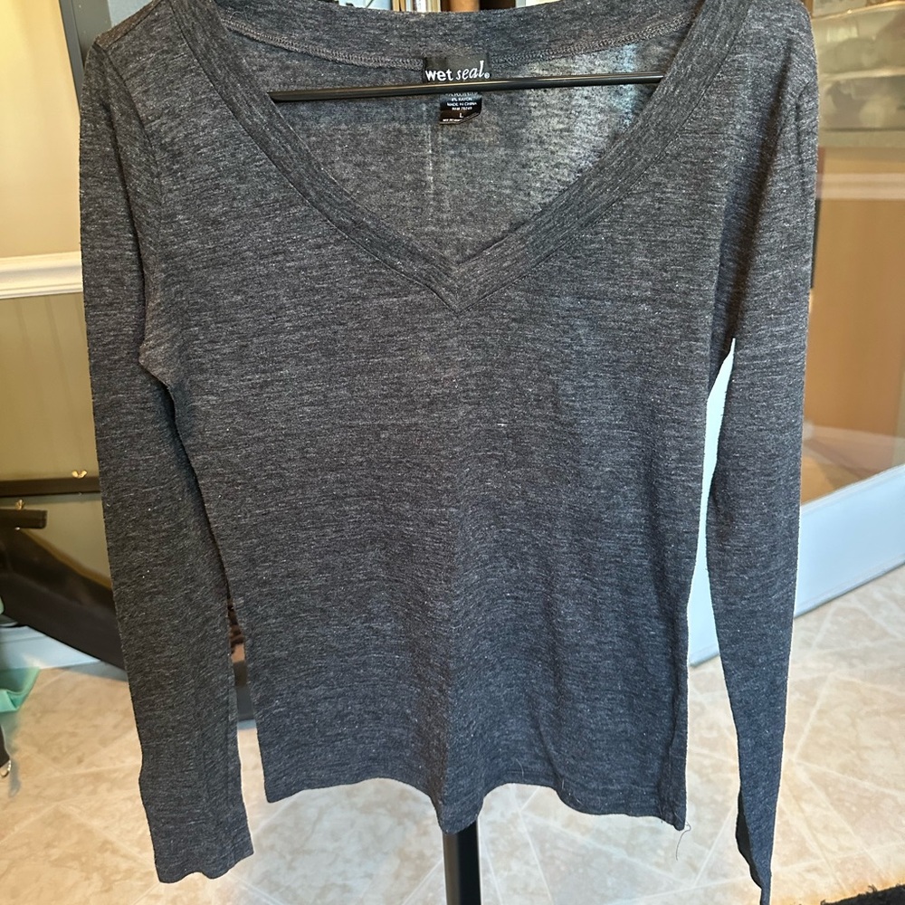 Wet Seal Gray Fitted Long Sleeve Shirt